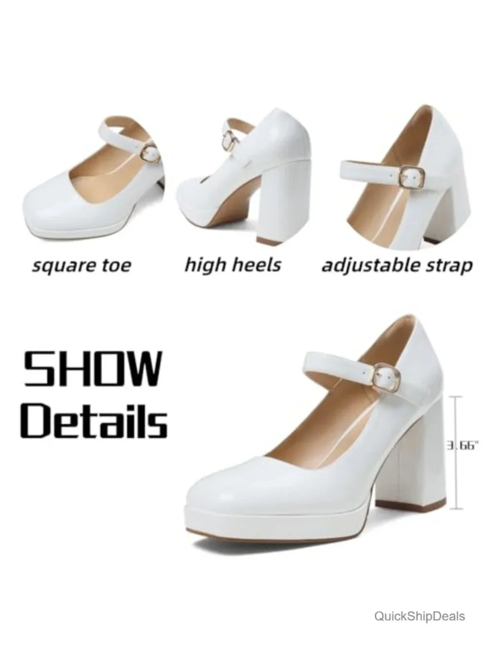Mary Jane Platform Pumps - Chunky Block Heels for Women